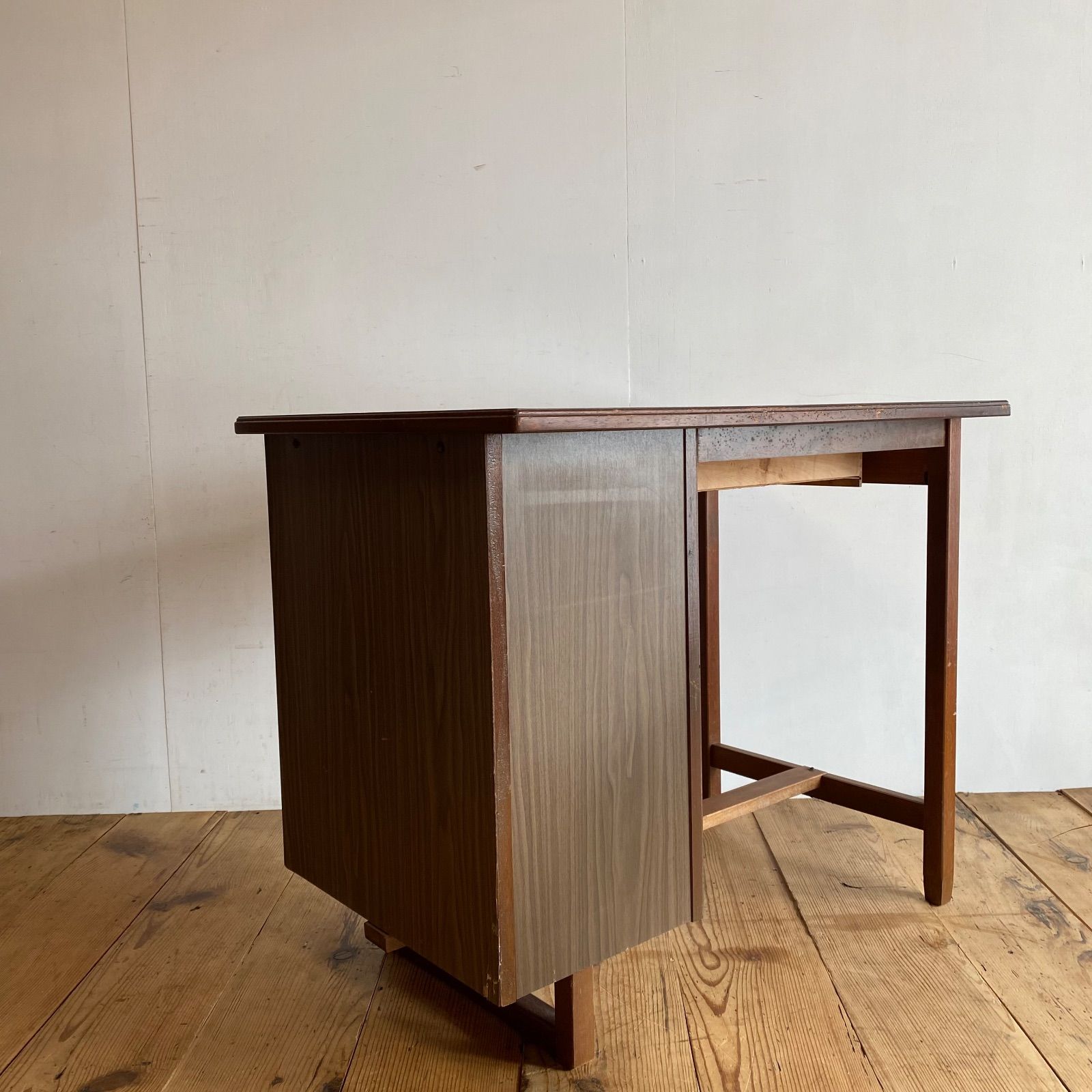 古家具 木製 片袖机 デスク 学習机 作業台 アンティーク レトロ y482
