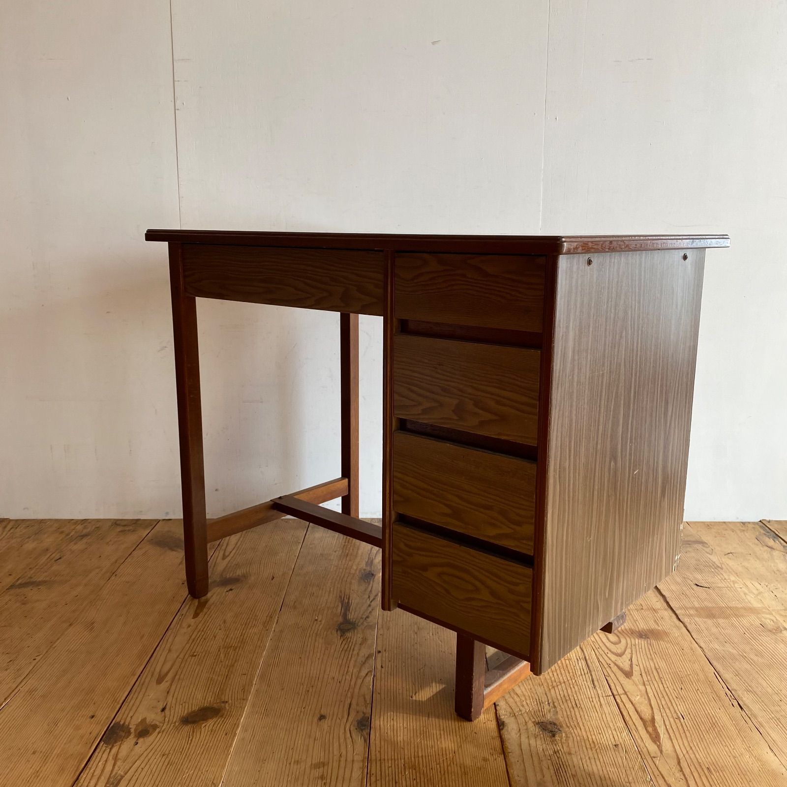 古家具 木製 片袖机 デスク 学習机 作業台 アンティーク レトロ y482