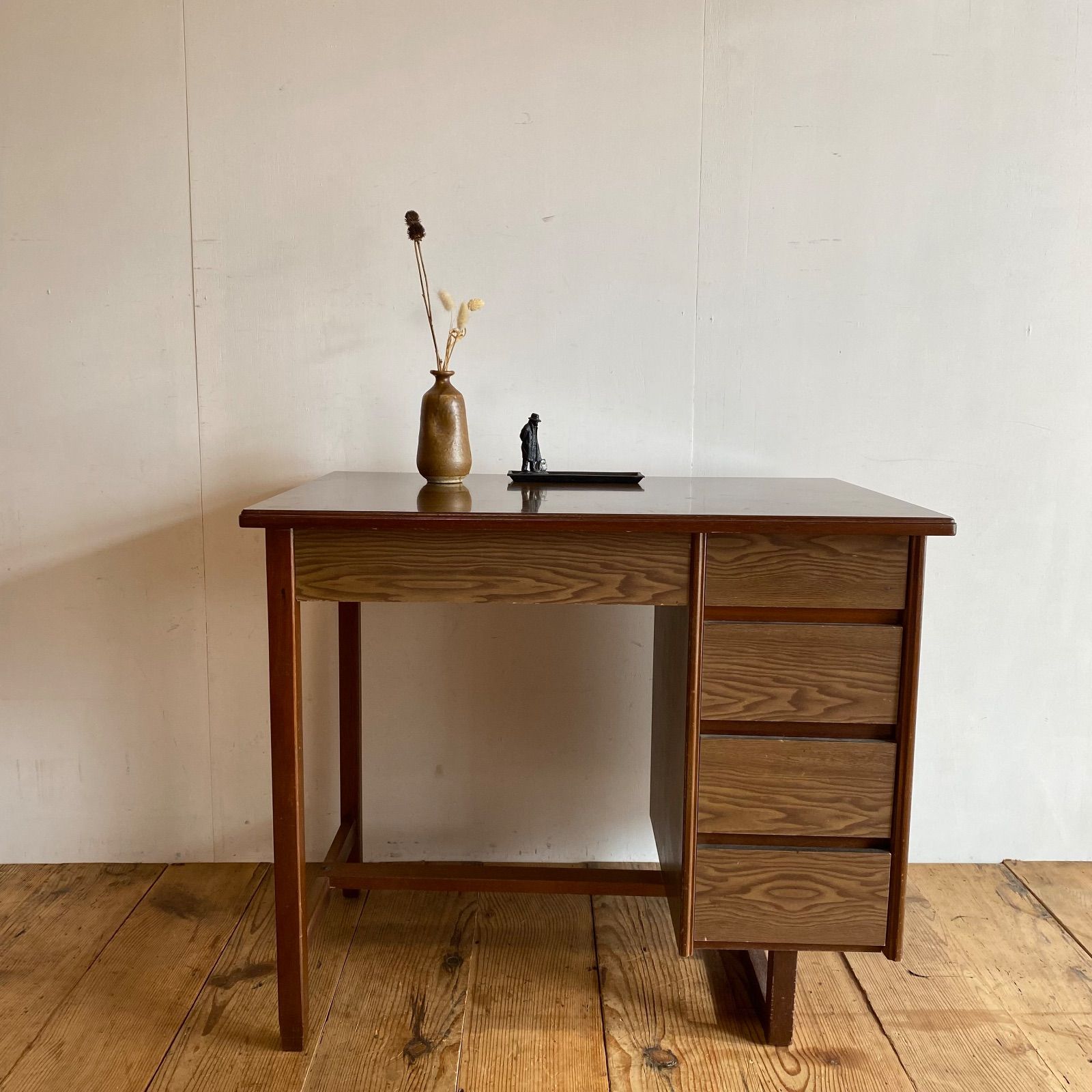 古家具 木製 片袖机 デスク 学習机 作業台 アンティーク レトロ y482