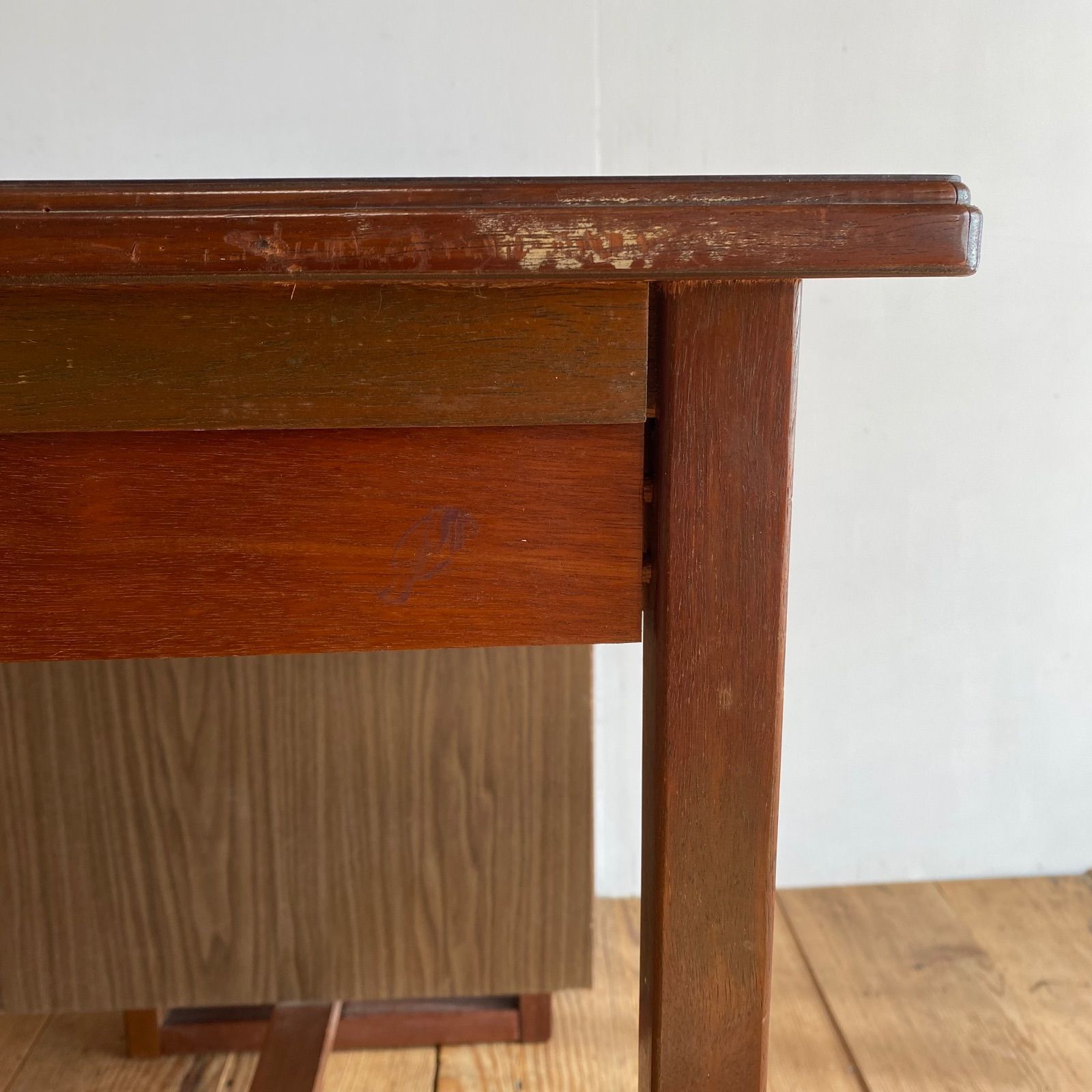 古家具 木製 片袖机 デスク 学習机 作業台 アンティーク レトロ y482