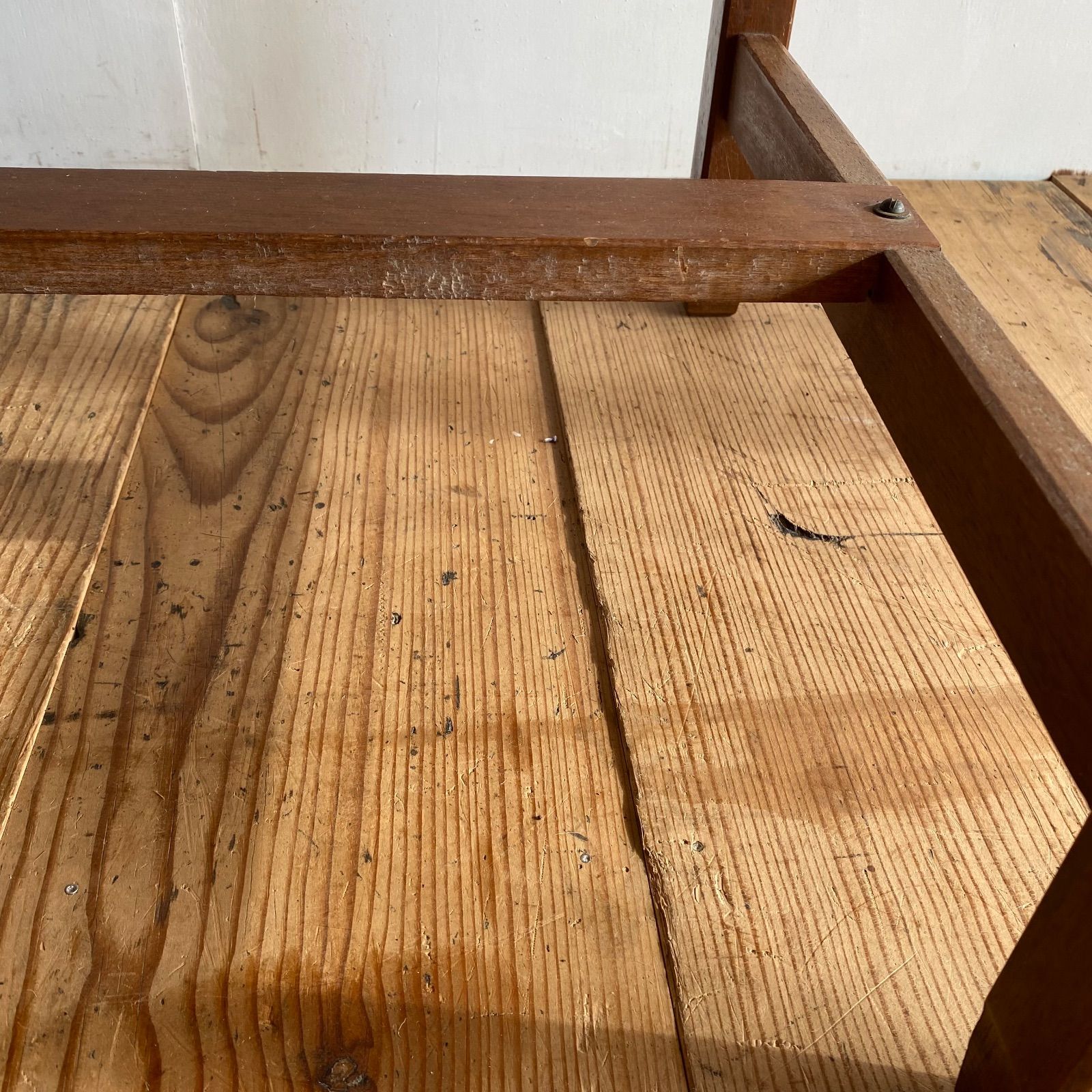 古家具 木製 片袖机 デスク 学習机 作業台 アンティーク レトロ y482