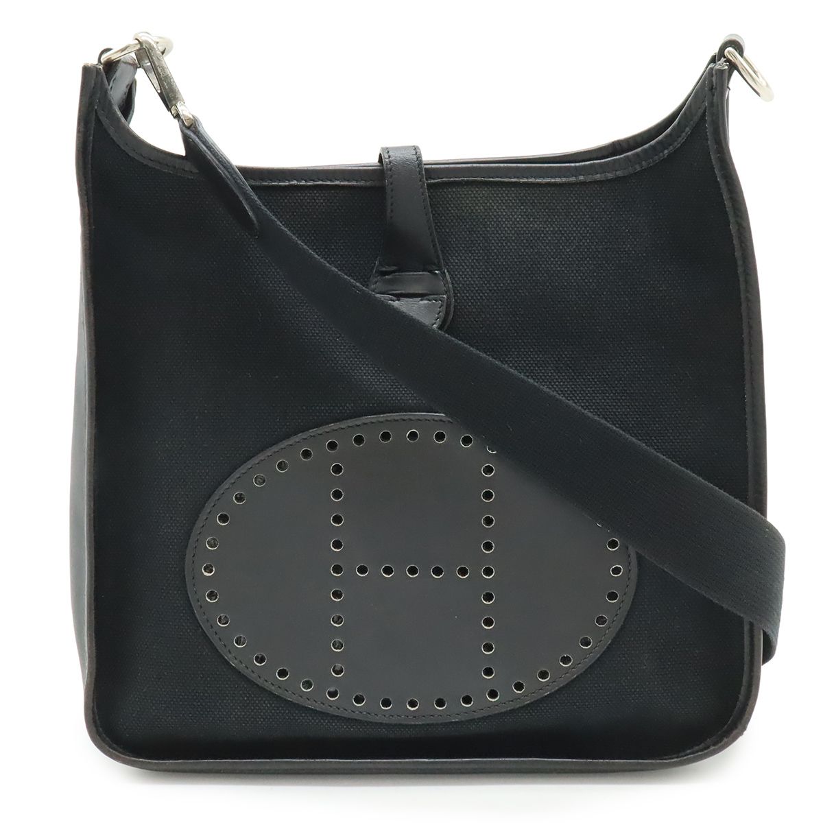 HERMES エルメス エヴリン エブリンI エブリン1 PM ショルダーバッグ トワルアッシュ キャンバス レザー ブラック 黒 シルバー金具 □H刻印