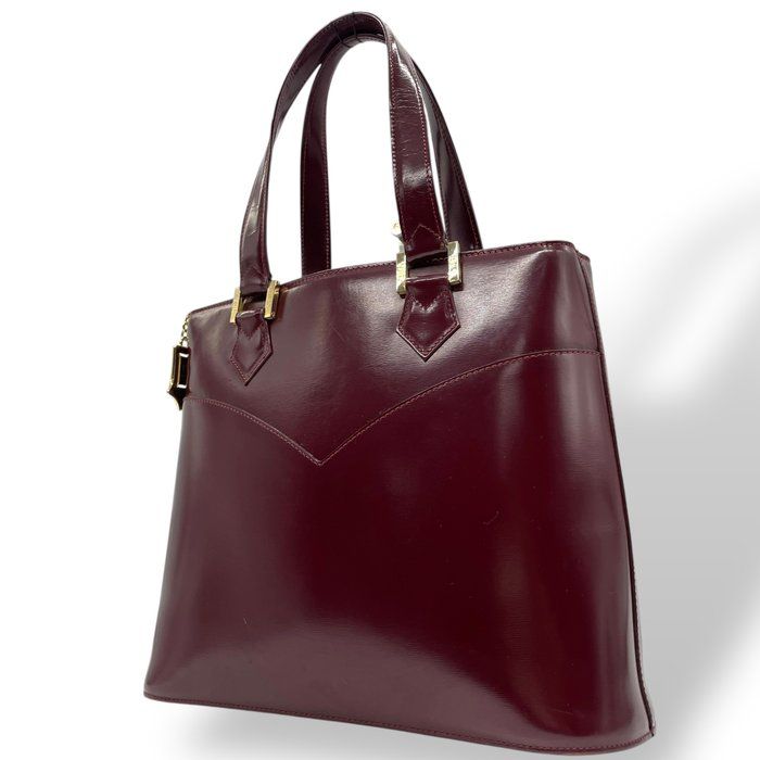 Yves Saint Laurent イヴサンローラン ヴィンテージ ハンドバッグ パテントレザー ボルドー ゴールド金具 エナメル 手提げ フォーマル レディース 通勤 冠婚葬祭 E