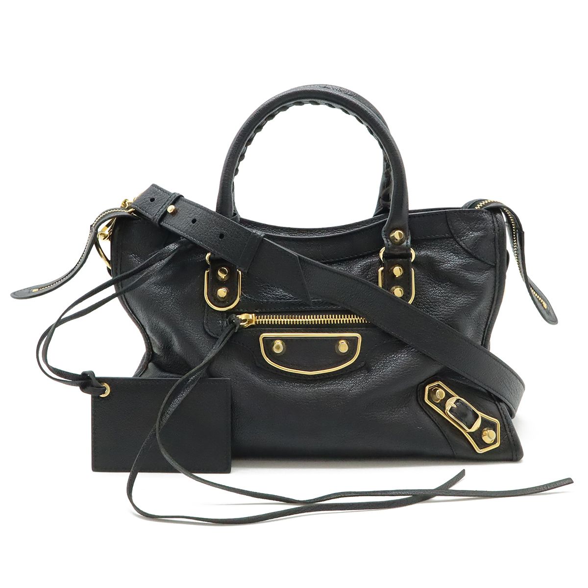 バレンシアガ クラシック メタリック エッジ シティ ハンドバッグ 2 WAY ショルダーバッグ レザー ブラック 黒 ゴールド金具 432831