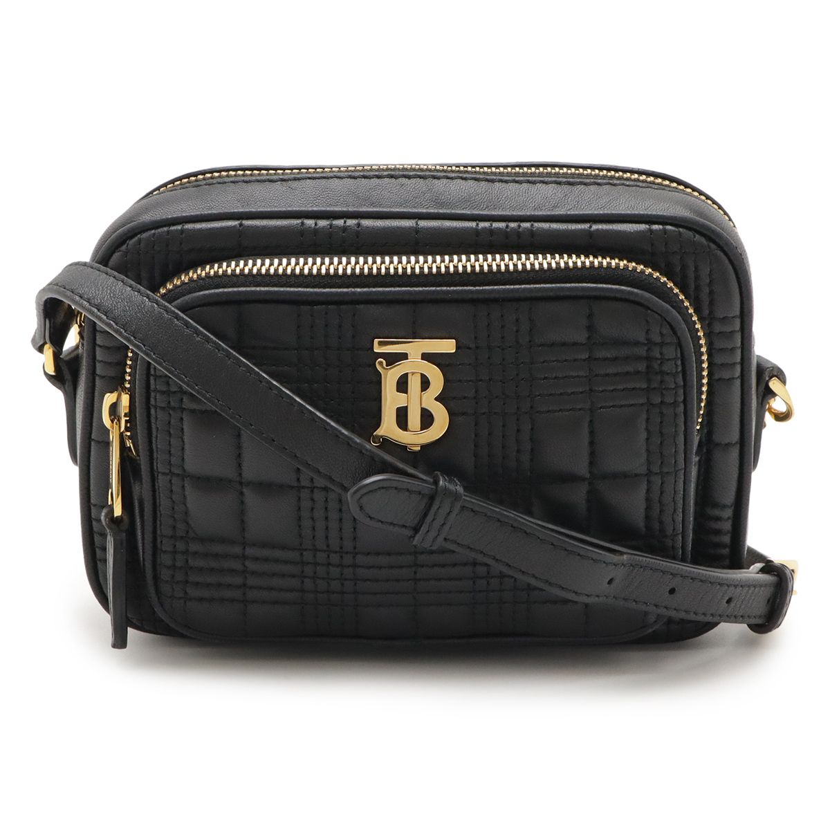 BURBERRY バーバリー キルティング TB チェーンショルダー ショルダーバッグ ポシェット 斜め掛け レザー ブラック 黒 ゴールド金具