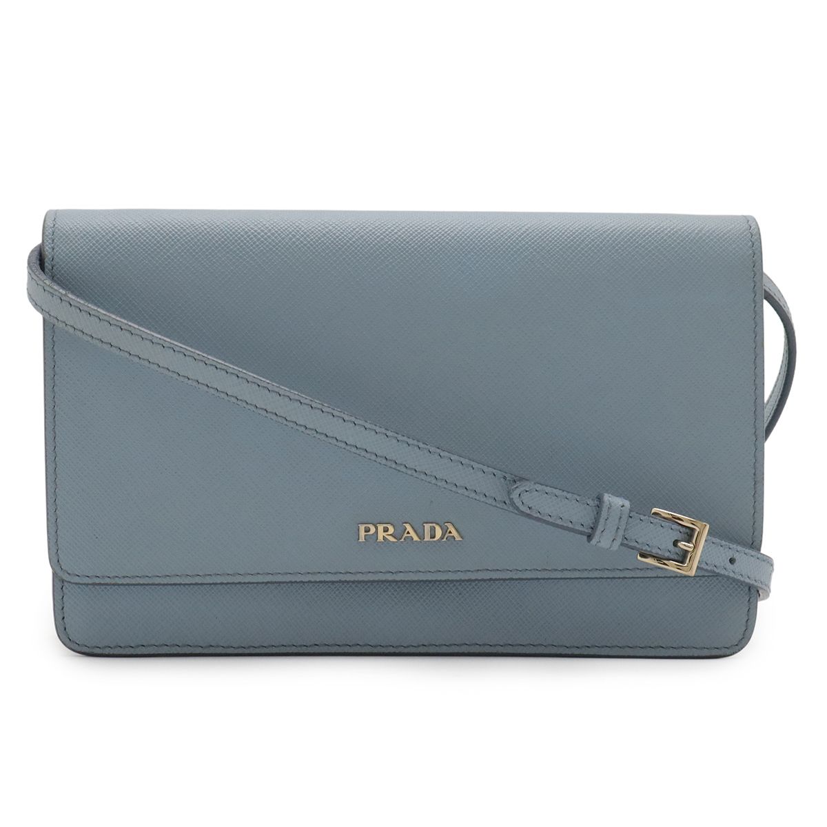 PRADA プラダ サフィアーノ ショルダーウォレット ショルダーバッグ 2 WAY クラッチバッグ レザー ライトブルー 水色 ゴールド金具