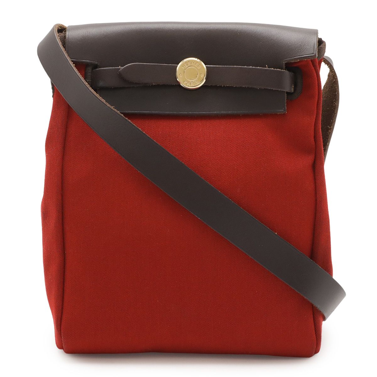 HERMES エルメス エールバッグTPM ショルダーバッグ ポシェット トワルオフィシエ レザー レッド 赤 ブラウン ゴールド金具 替バッグ □H刻印
