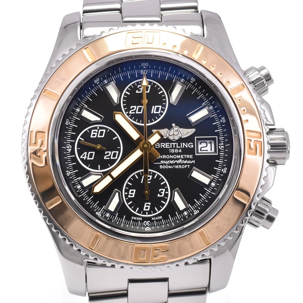 ブライトリング C 13341 スーパーオーシャン K 18 YG ベゼル 自動巻き メンズ 箱 保証書付き G 144662