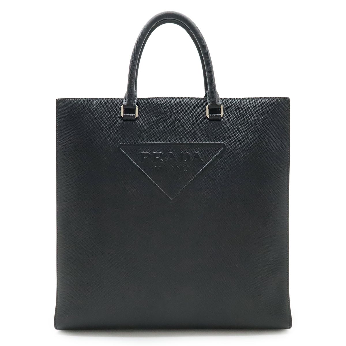 PRADA プラダ エンボス トライアングル トートバッグ ビジネスバッグ ブリーフケース レザー NERO ブラック シルバー金具 ストラップ 2 VG 084