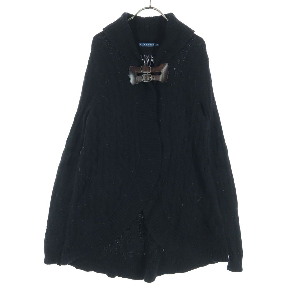 RALPH LAUREN ラルフローレン カシミヤ混 長袖 ショールカラー ケーブルニット カーディガン M ブラック レディース 古着