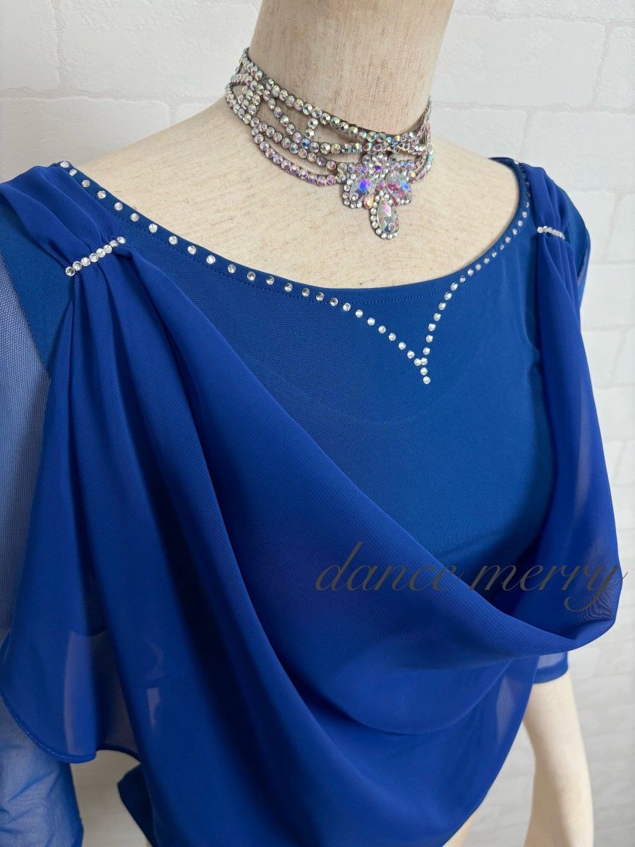 新品　社交ダンス　ツーピース　セットアップ　青　ワルツ　クイック　1150 新品 社交ダンス ツーピース セットアップ 青 ブルー ワルツ クイック