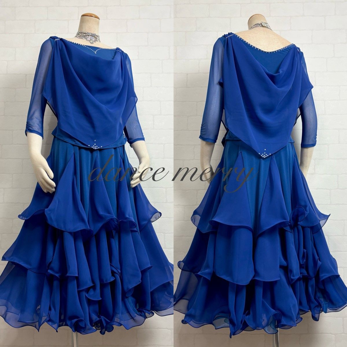 新品 社交ダンス ツーピース セットアップ 青 ブルー ワルツ クイック