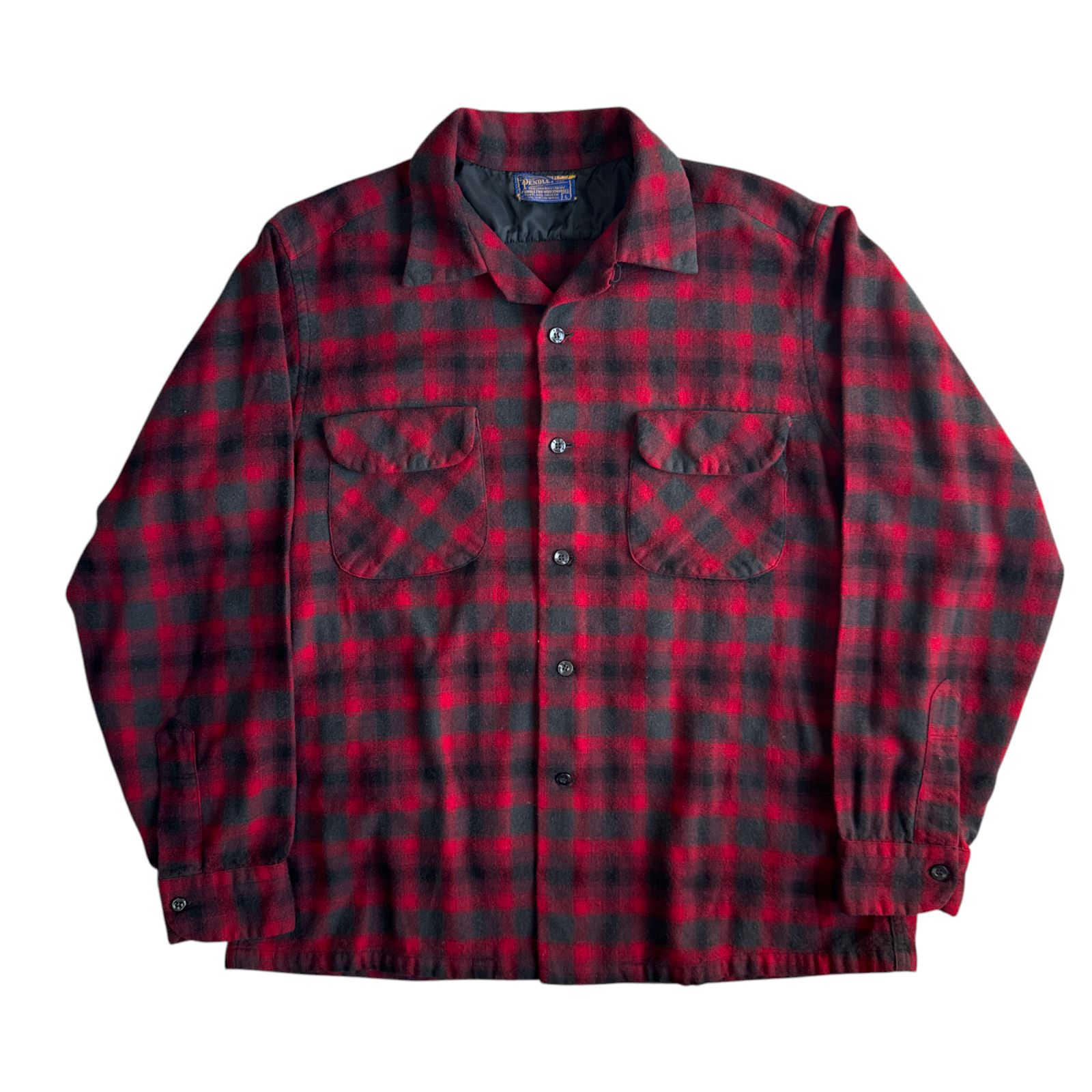 50 s Pendleton ペンドルトン ボードシャツ BoardShirt Lサイズ レッド シャドーチェック オンブレ 好配色 Vintage ヴィンテージ オープンカラー 開襟 50年代 70年代 60年代 ウールシャツ