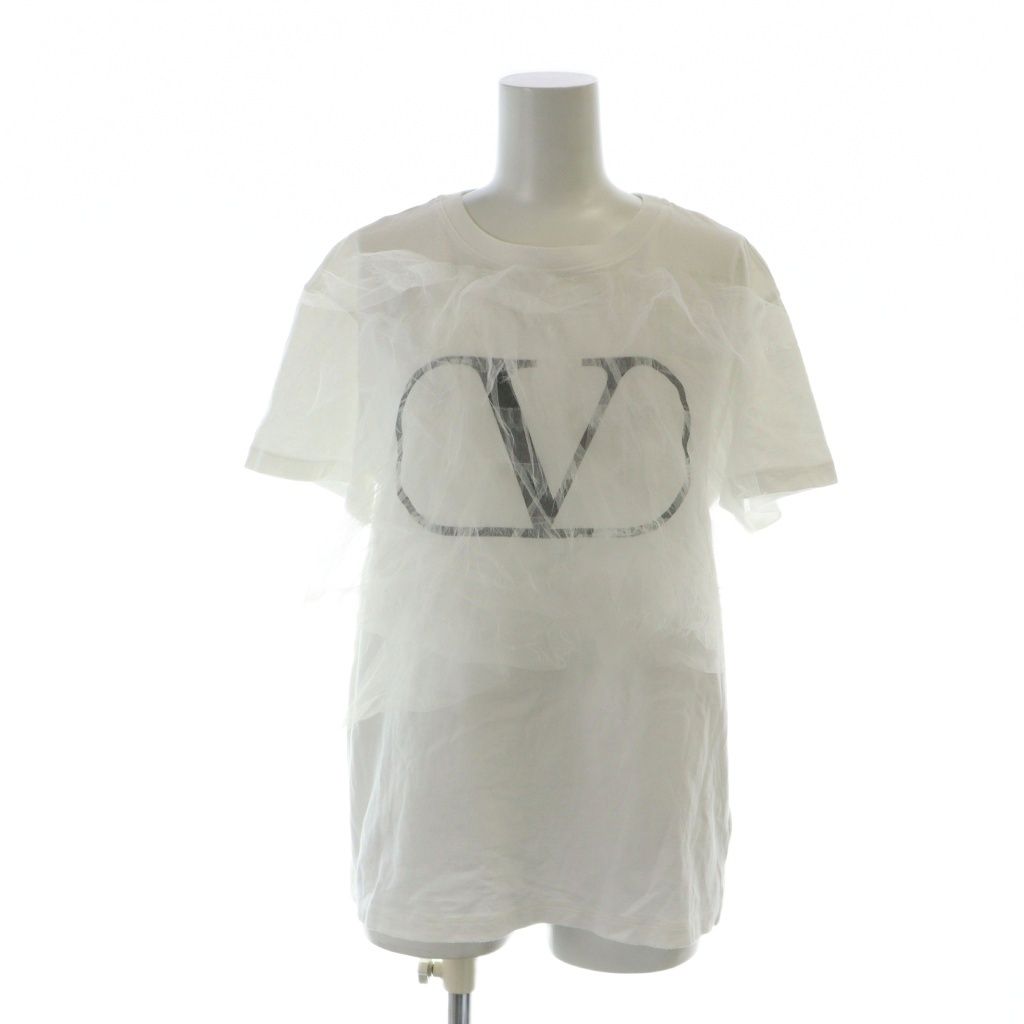 ヴァレンティノ ヴァレンチノ VALENTINO レース ロゴ Tシャツ カットソー 半袖 フリル XXS 白 ホワイト |MQ