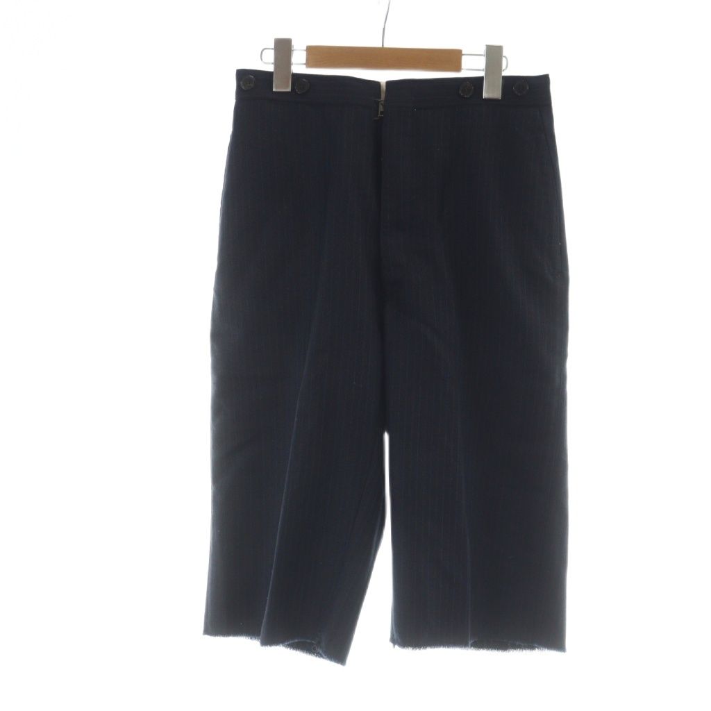 メゾンマルジェラ 1 Maison Margiela 22 SS ストライプ ショートパンツ ハーフ ボタンフライ ロゴ 38 S 紺 ネイビー |MQ