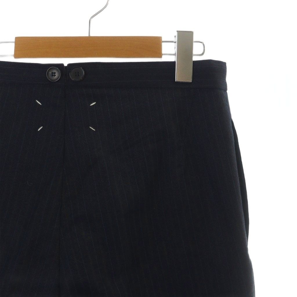 メゾンマルジェラ 1 Maison Margiela 22 SS ストライプ ショートパンツ ハーフ ボタンフライ ロゴ 38 S 紺 ネイビー |MQ 今季注目 ショートパンツ ハーフパンツ 
