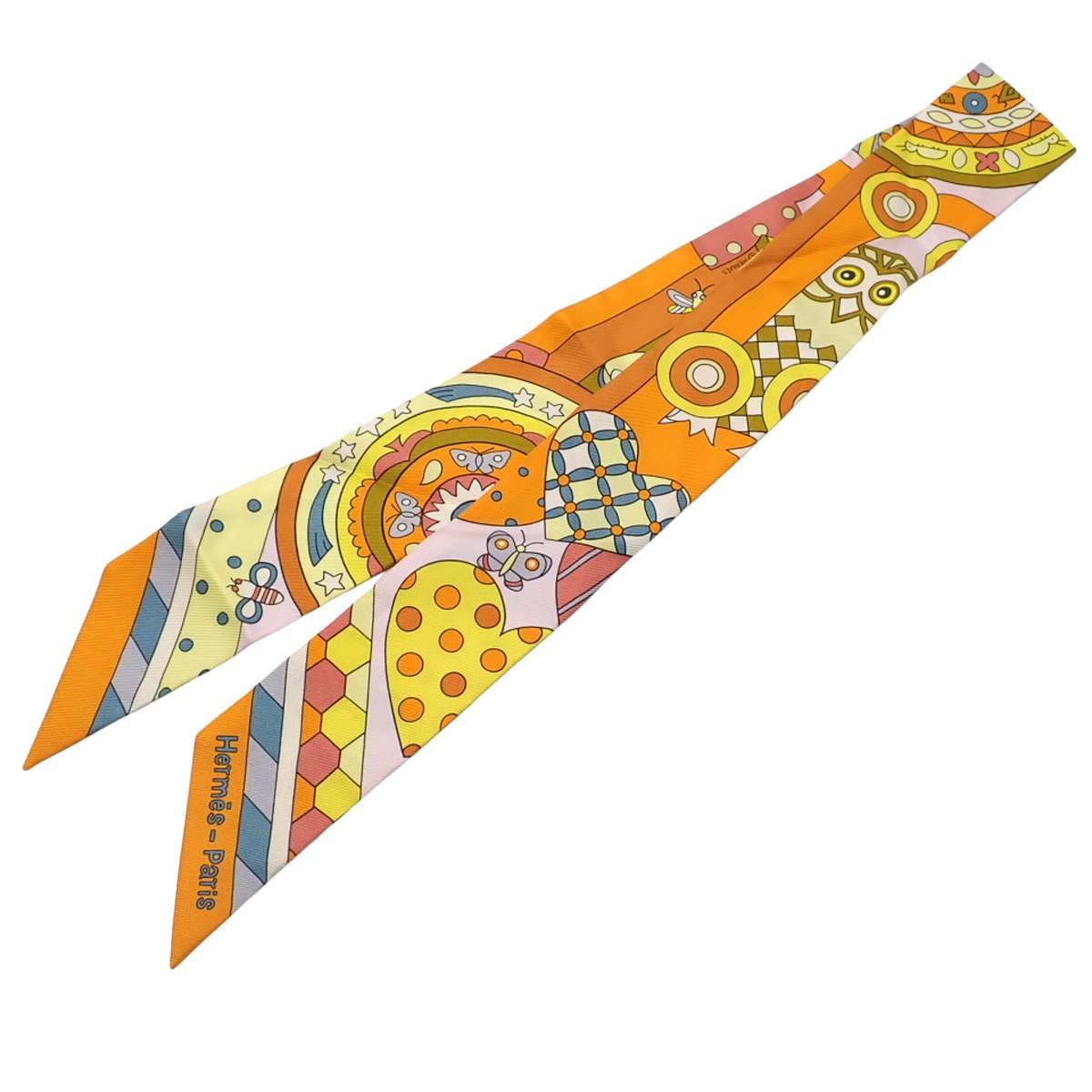 HERMES エルメス LesMurmuresdelaForet 森のささやき ツイリー オレンジ イエロー黄 ピンク シルク スカーフ アパレル ファッション小物 バッグ小物 レディース アラモード