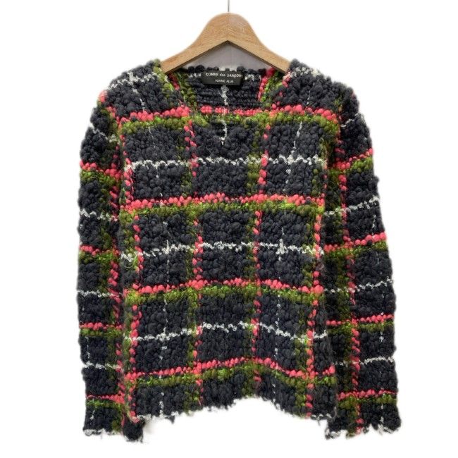 COMME des GARCONS HOMME カーディガンセーター ニットアウター セーター Vネック フルジップ チェック AD 2004 日本製 ドメスティック 古着