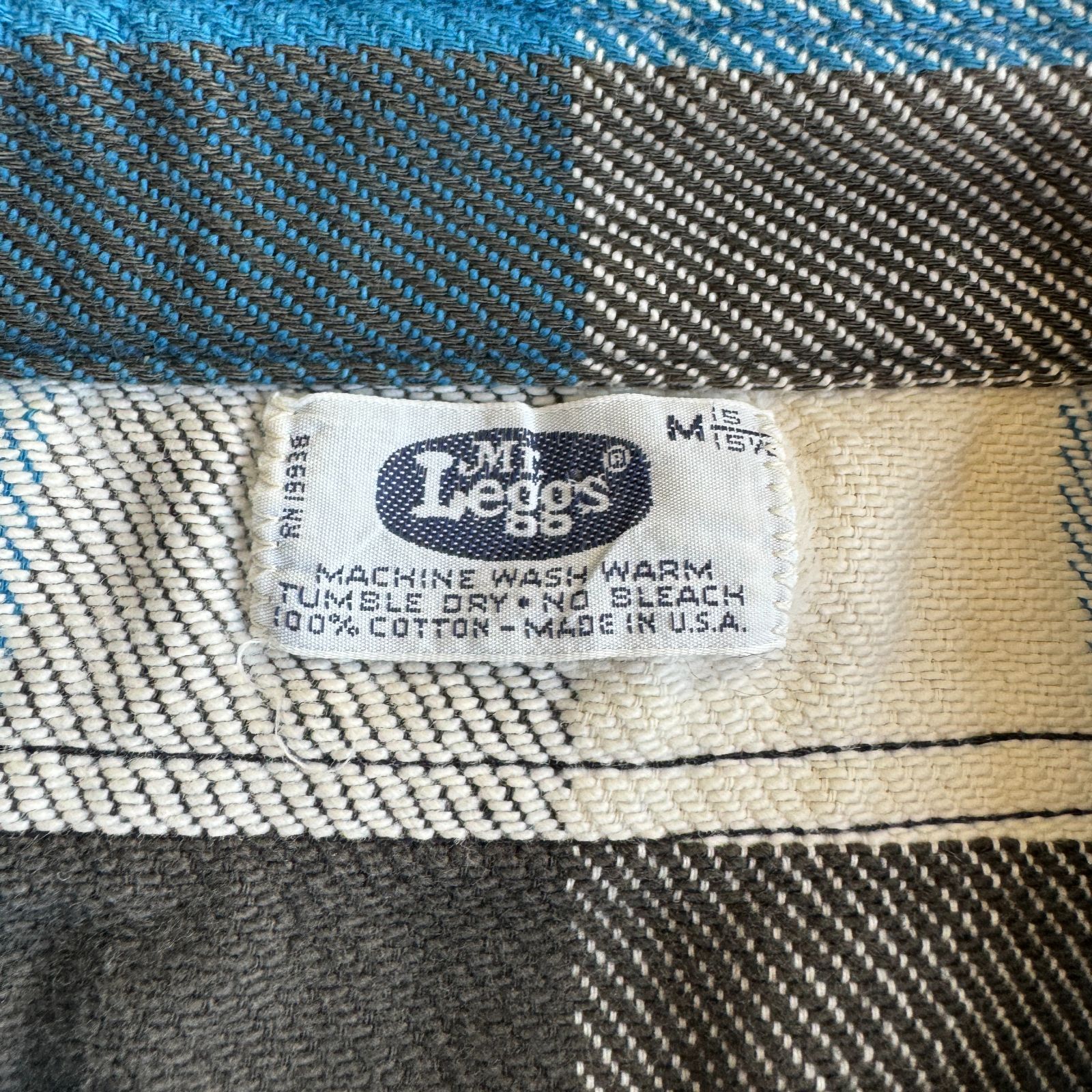 70s - 80s Mr.Leggs ヘビーネルシャツ 青 白 黒 ブロックチェック M