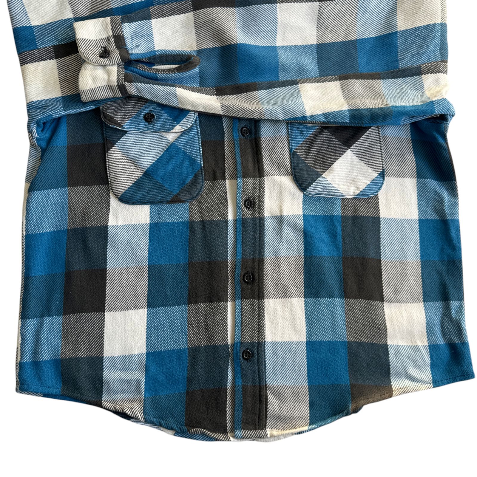 70s - 80s Mr.Leggs ヘビーネルシャツ 青 白 黒 ブロックチェック M