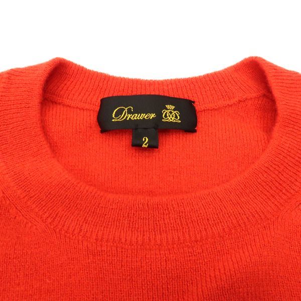 美品 DRAWER 16G パフスリーブニット カシミヤ100 Drawer 16Gカシミヤ パフスリーブニット 6518-105-0394 赤 クルー