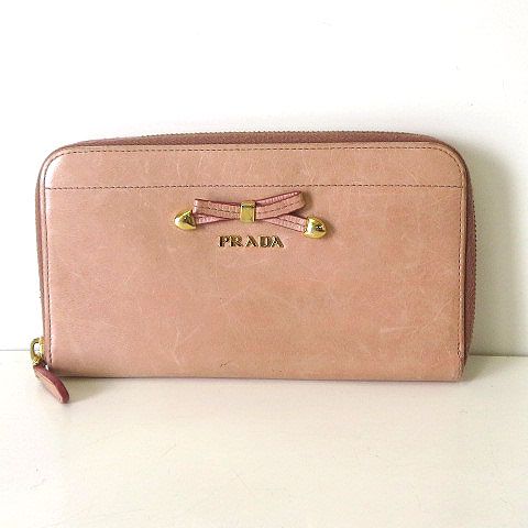 プラダ PRADA 財布 ラウンドファスナー 長財布 レザー リボン ロゴ