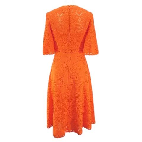 ヴァレンティノ ヴァレンチノ 総レース 五分袖 膝丈 フ ワンピース 36 オレンジ系 イタリア製 刺繍 裏地 総柄
