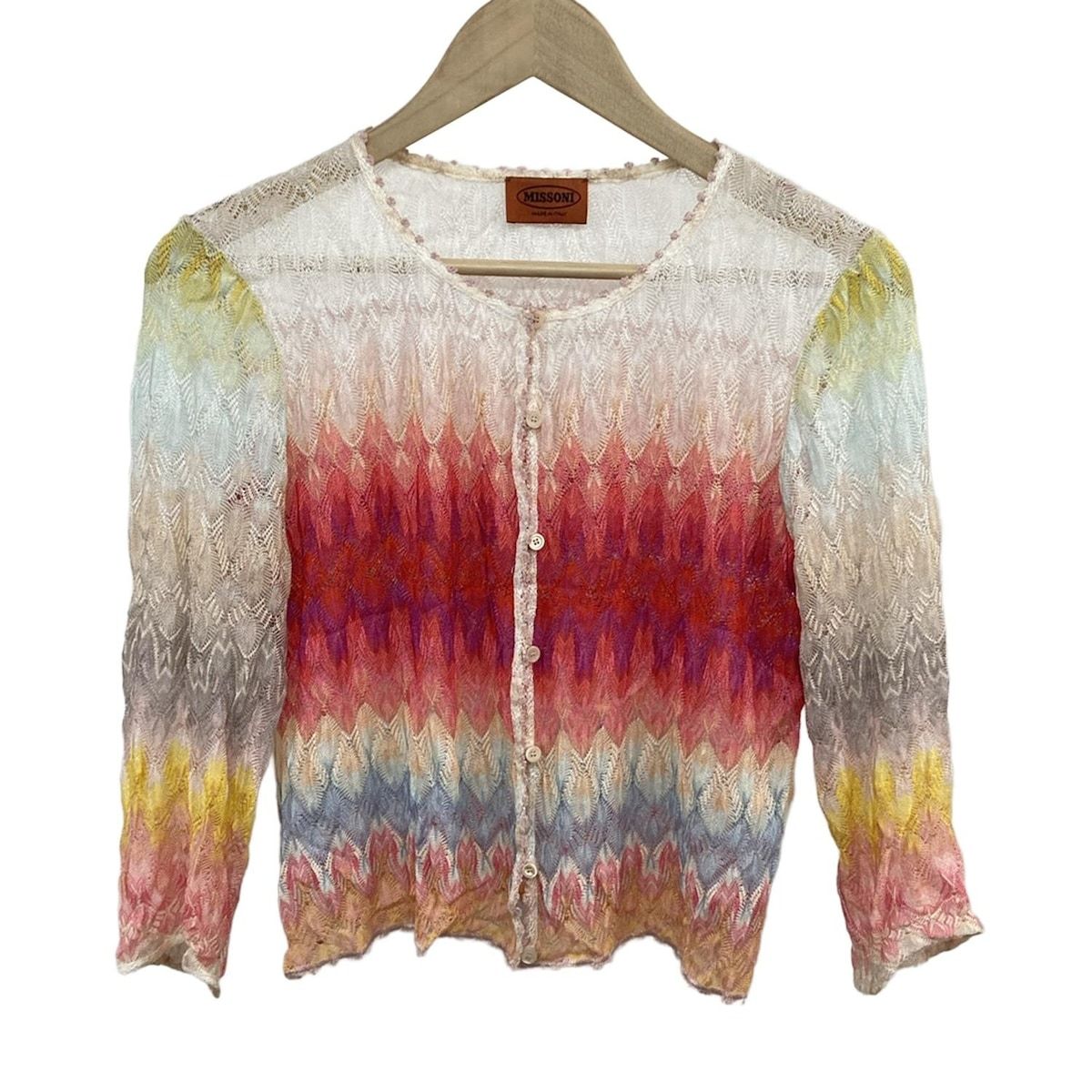 MISSONI ミッソーニ カーディガン サイズ40 M レディース - レッド×イエロー×マルチ 長袖