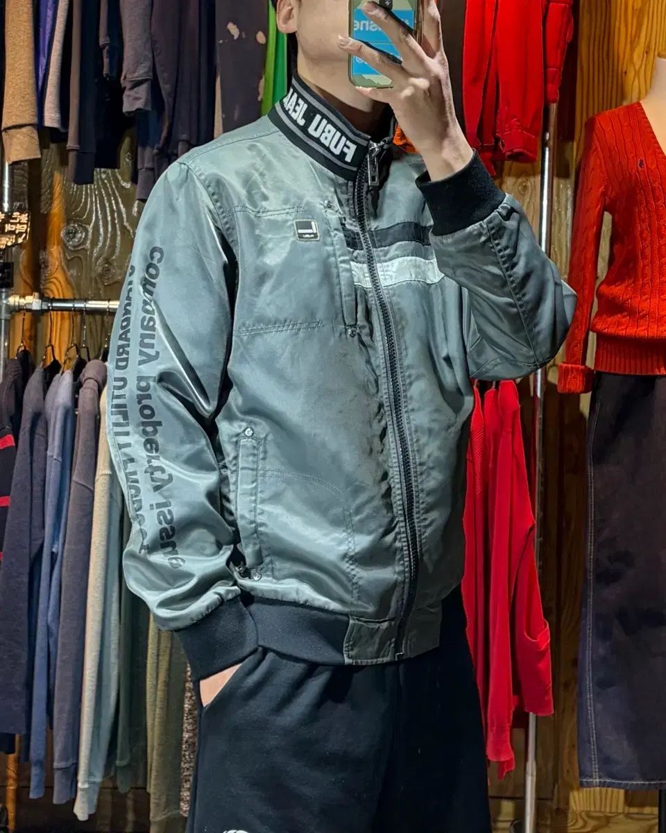 L FUBU フブ レタリング LINE DARK SILVER ナイロン ジャケット