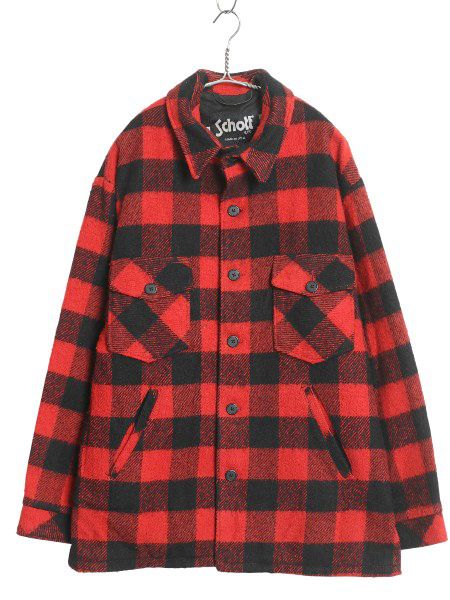 90 s ショット ウール ジャケットメンズ XL オールド ブロック チェック ジャンパー ツートン 大きいサイズ ライナー付き CPO シャツ