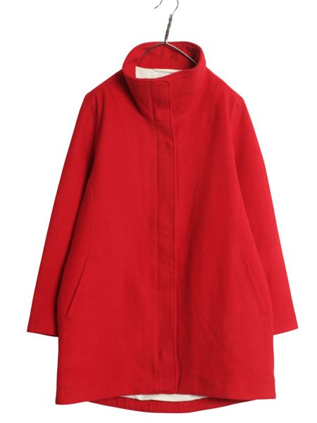 な ! ペンドルトン ウール ハーフ コート レディース M フルジップ ハイネック ジャケット ネイティブ ボーダー ライナー付き シンプル 無地 赤