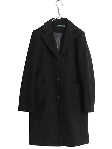 な ! ローレン ラルフローレン チェスター コート レディース S 程| 古着 ポロ ウール ロングコート テーラード きれいめ シンプル トラッド 黒