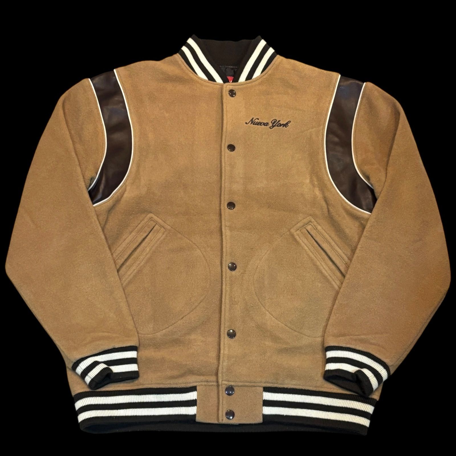 02 AW SUPREME Nueva York Varsity Jacket シュプリーム ネヴァヨク スターホール バーシティジャケット XL ベージュ 古着
