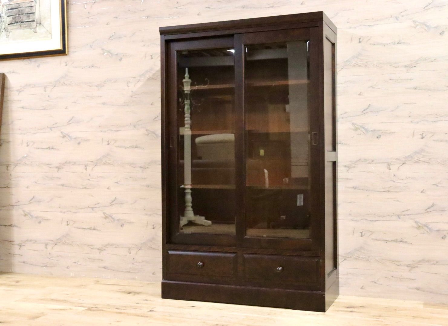 GMIS 415○ 民芸家具 本棚 書棚 ブックシェルフ キャビネット 飾り棚 和家具 和室 座敷 古民家 和モダン 樺材 無垢 レトロ