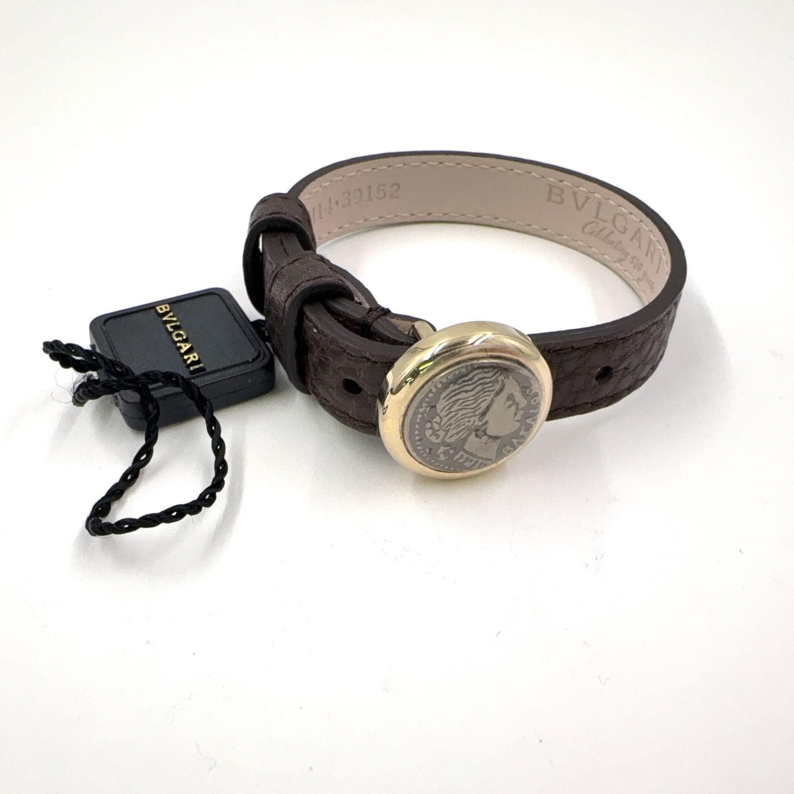 BVLGARI モネーテ 古代コインモチーフ レザー ブラウン ブレスレット シルバー
