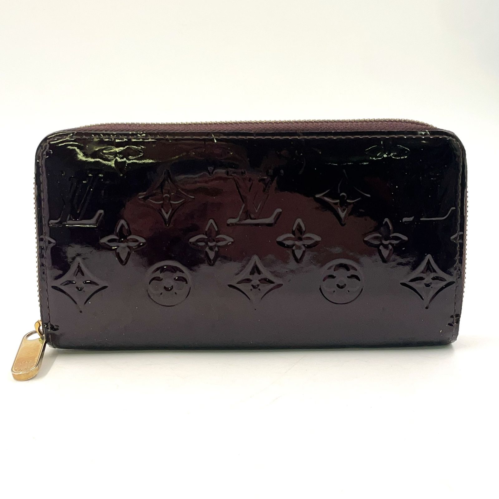 LOUIS VUITTON ジッピーウォレット モノグラムヴェルニ アマラント レザー×エナメル ダークパープル ラウンドファスナー長財布 ゴールド M 93522