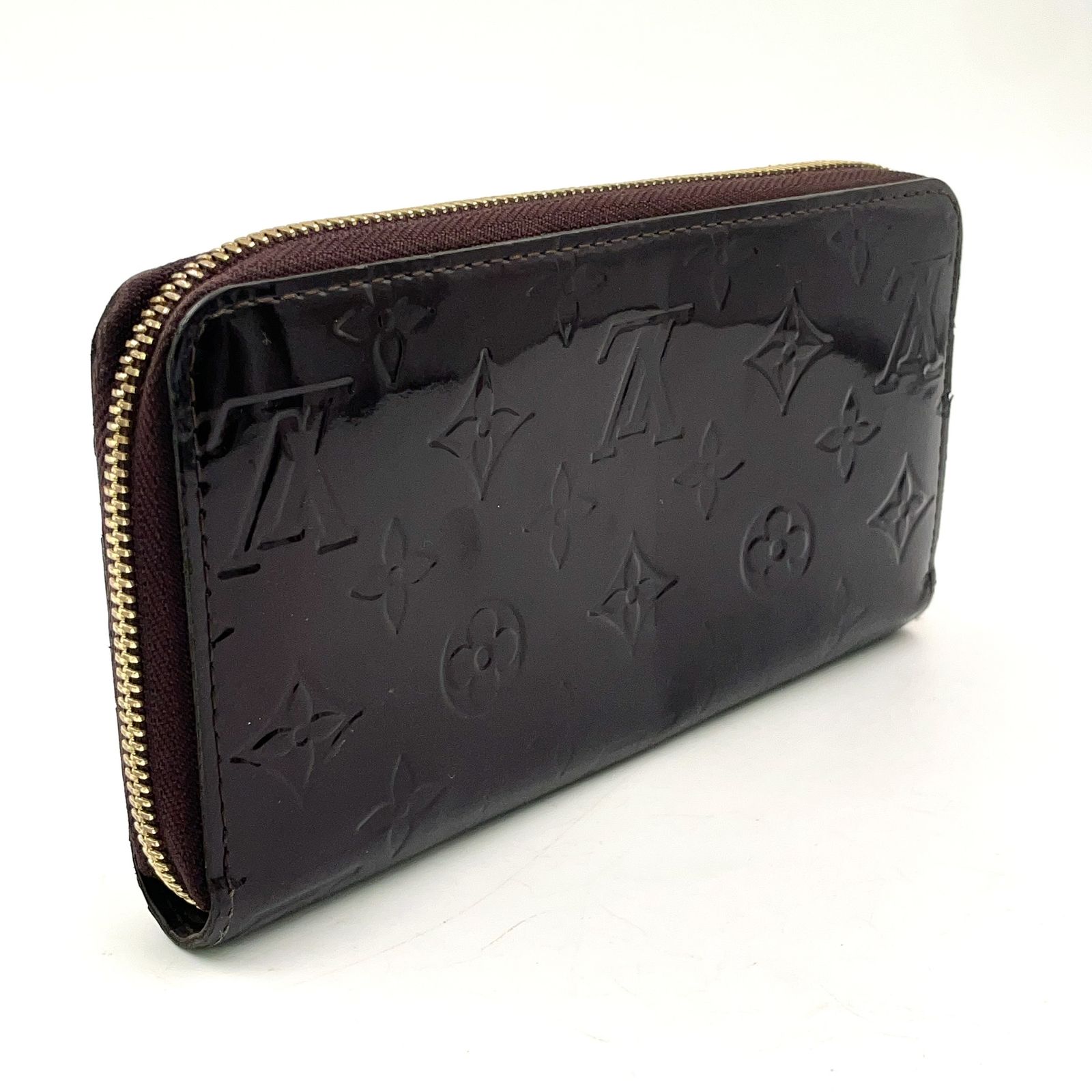 LOUIS VUITTON ジッピーウォレット モノグラムヴェルニ アマラント レザー×エナメル ダークパープル ラウンドファスナー長財布 ゴールド M 93522