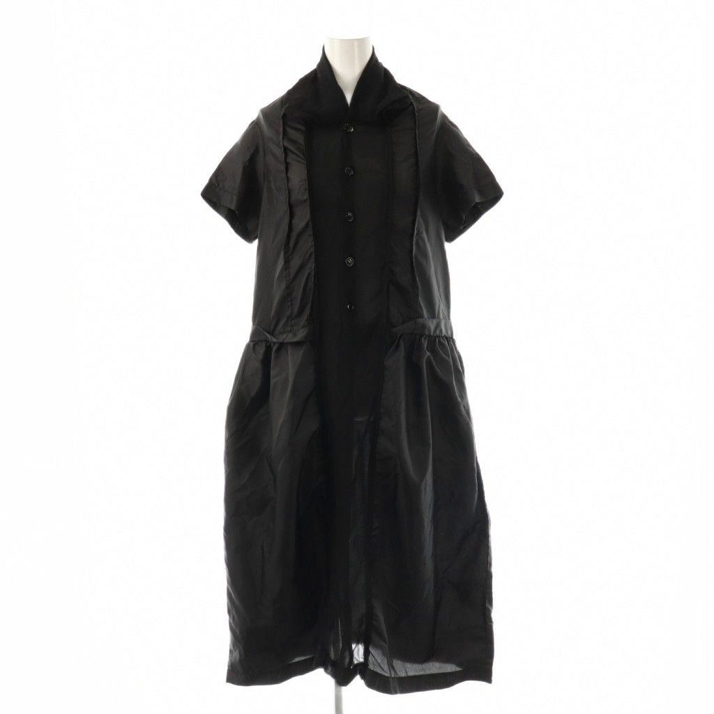 トリココムデギャルソン tricot COMME des GARCONS TH-O 025 AD 2011 サテン シャツ ワンピース ロング 半袖 M ブラック |HK OS