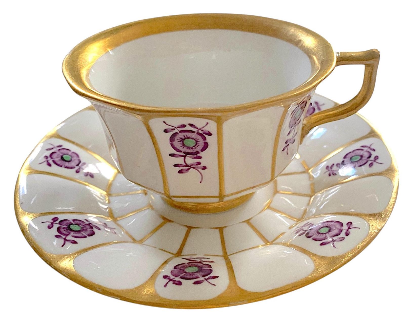 ロイヤルコペンハーゲン ベル エポック エンパイア ティーカップ＆ソーサー パープルゴールド アンティーク 1870-1890年