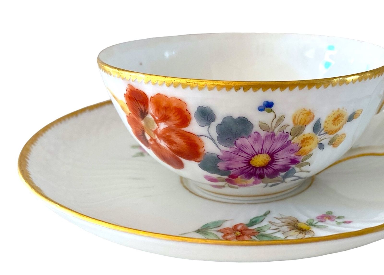 アンティーク ロイヤルコペンハーゲン ティーカップ＆ソーサー サクソンフラワー オレンジリリー ゴールドアクセント