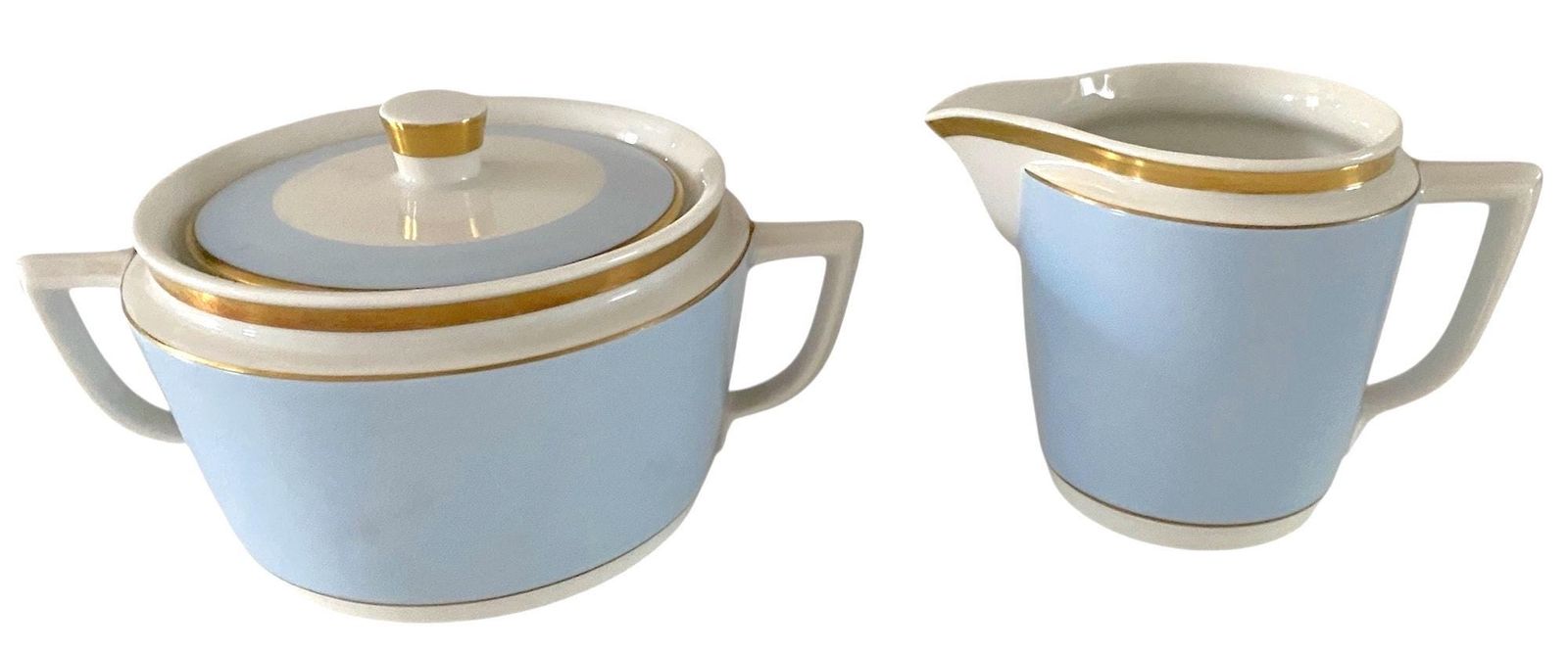 ロイヤルコペンハーゲン ヴィンテージ シュガーボウル＆クリーマーセット - パステルブルー ゴールドトリム