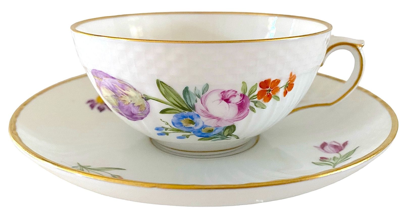 ロイヤルコペンハーゲン サクソンフラワー ティーカップ＆ソーサーセット ヴィンテージ1950年代 パープルチューリップ