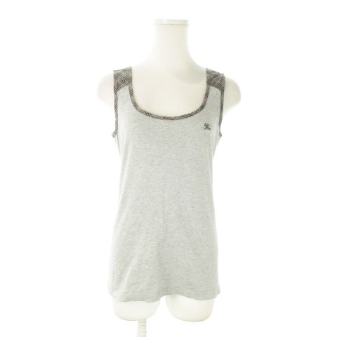 【中古】バーバリーブルーレーベル ノバチェック カットソー ノースリーブ ロゴ 刺繍 コットン M ベージュ /AN70 バーバリーブルーレーベル BURBERRY BLUE LABEL カットソー ラウンド