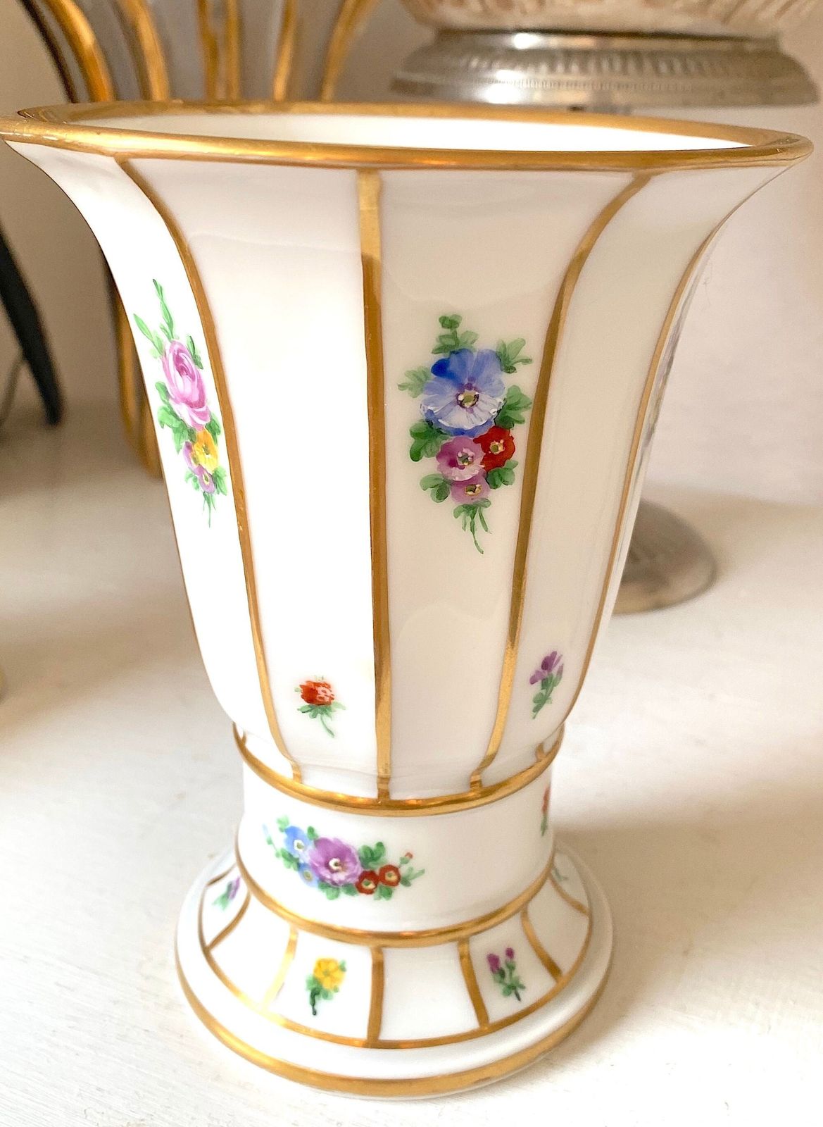 アンティーク ロイヤルコペンハーゲン ヘンリエッテ花瓶 花柄と金彩 軽微な欠点あり