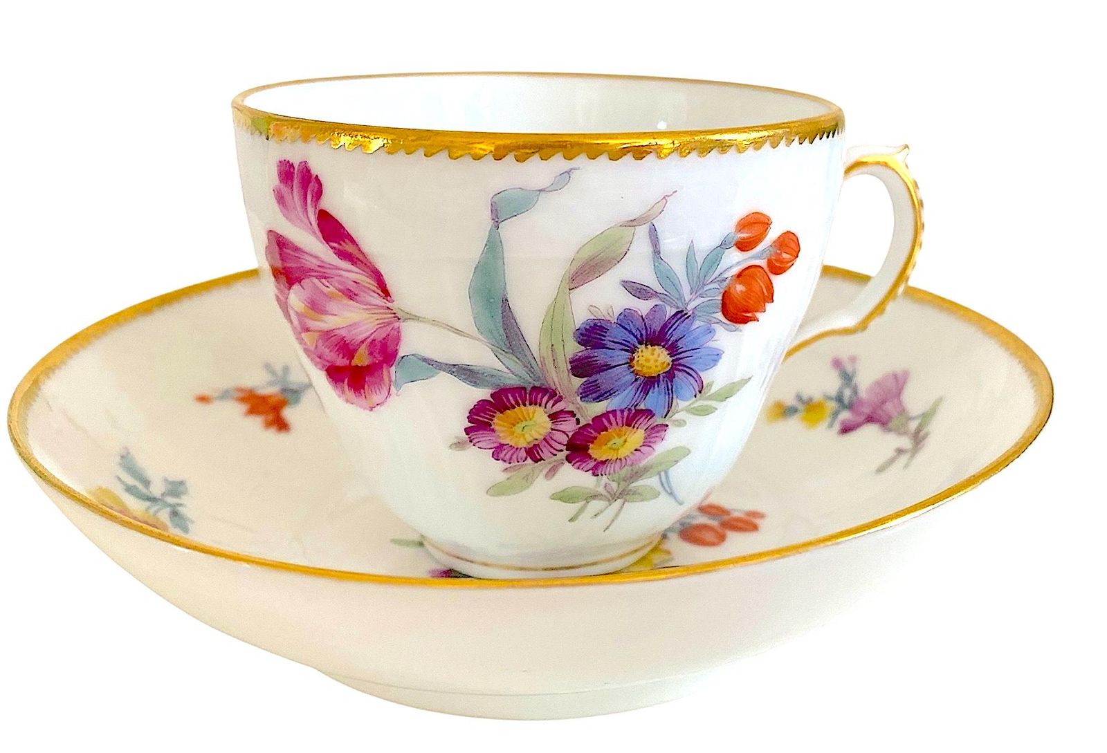 アンティーク ロイヤルコペンハーゲン カップ＆ソーサー サクソンフラワー ピンクチューリップ ゴールドトリム