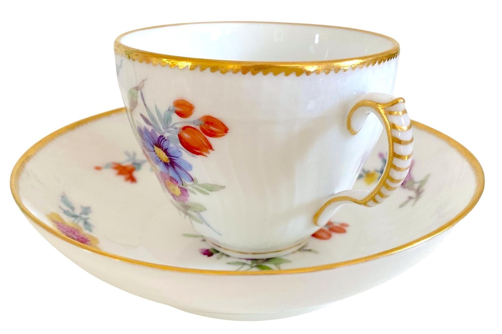 アンティーク ロイヤルコペンハーゲン カップ＆ソーサー サクソンフラワー ピンクチューリップ ゴールドトリム