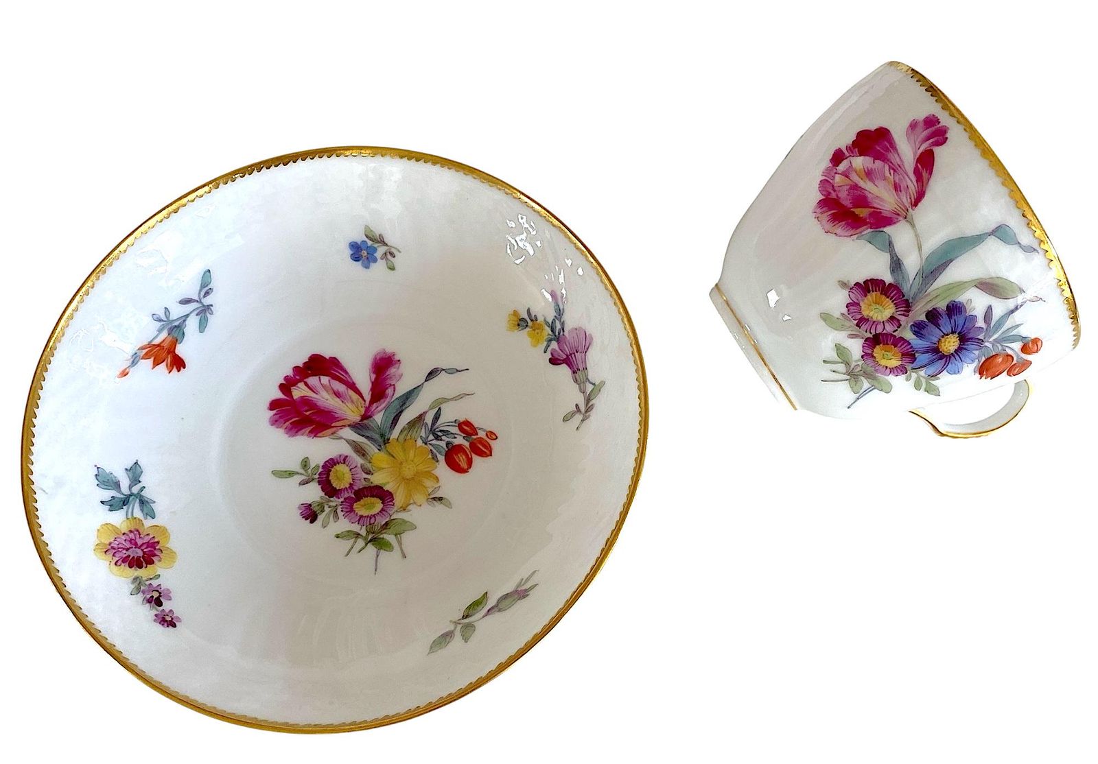  アンティーク ロイヤルコペンハーゲン カップ＆ソーサー サクソンフラワー ピンクチューリップ ゴールドトリム 皿 食器