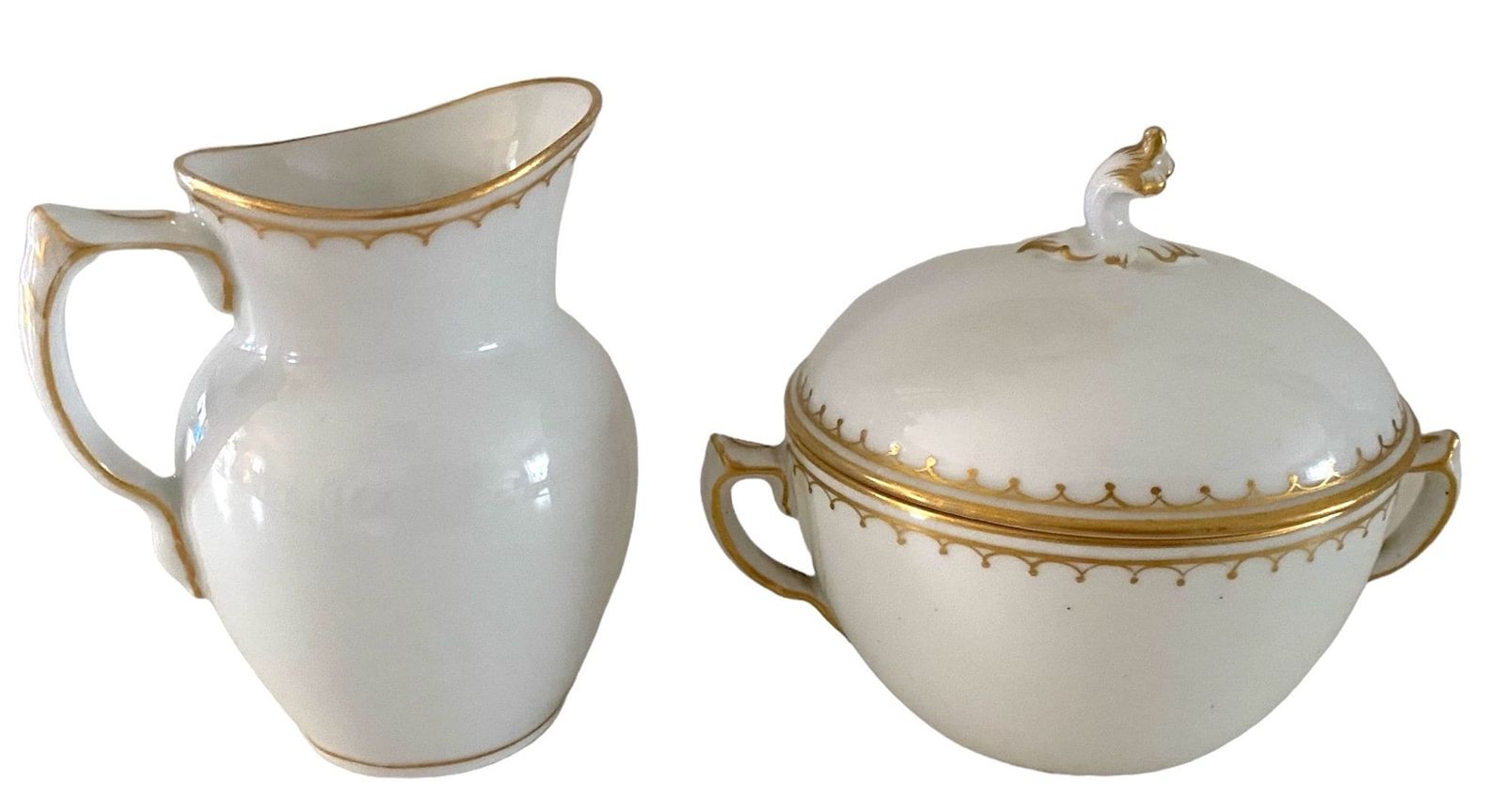 アンティーク ロイヤルコペンハーゲン磁器 シュガーボウル＆クリーマーセット ゴールドアクセント 1880年代