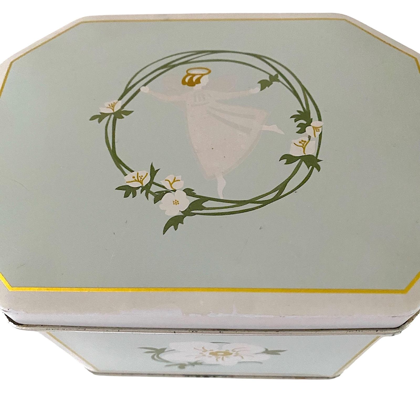 ロイヤルコペンハーゲン ブリキ箱 パステルブルー ホワイト ローズ バレリーナ エンジェル ヴィンテージ デンマーク製