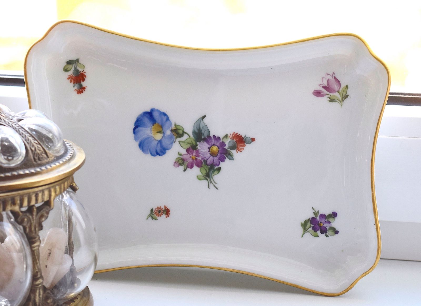 ロイヤルコペンハーゲン ザクセンフラワー サービングプレート アンティーク磁器皿 ブルーリシアンサス 金縁